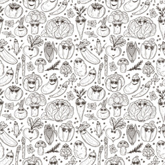 Seamless pattern of Hand drawn doodle Funny Stylish Fashion Vegetables with Sunglasses