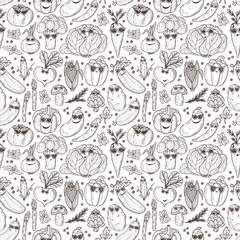 Seamless pattern of Hand drawn doodle Funny Stylish Fashion Vegetables with Sunglasses