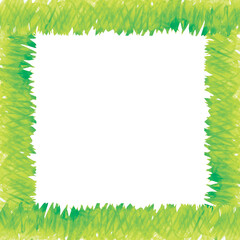 Watercolor hand painted nature squared border frame with light green grass lines composition on the white background for invite and greeting card design with space for text