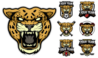 Jaguar Head Mascot Logo with logo set for team football, basketball, lacrosse, baseball, hockey , soccer .suitable for the sports team mascot logo .vector illustration.