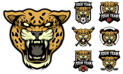 Foto op Plexiglas Jaguar Head Mascot Logo with logo set for team football, basketball, lacrosse, baseball, hockey , soccer .suitable for the sports team mascot logo .vector illustration. © DARIM
