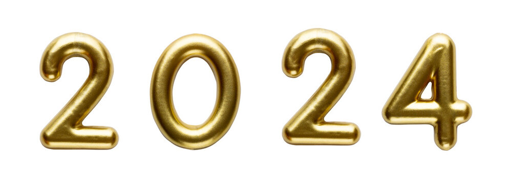 Gold metal numbers 2023 isolated on white