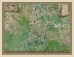 Bono, Ghana. High-res satellite. Labelled points of cities