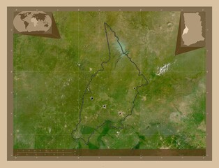 Bono, Ghana. Low-res satellite. Major cities