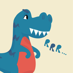 Dinosaur. Cute dino with huge teeth, hand drawn childish print or poster for nursery decor and t-shirt. Funny happy T-rex, fantasy creature for kids, vector cartoon flat illustration