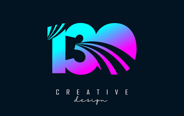 Colorful Creative number 130 logo with leading lines and road concept design. Number with geometric design.