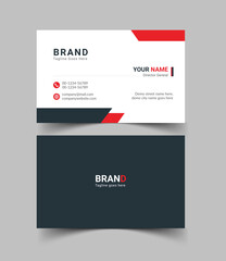 Stylish print-ready business card template design with red, gold, blue, and pink colors for man and women vector design