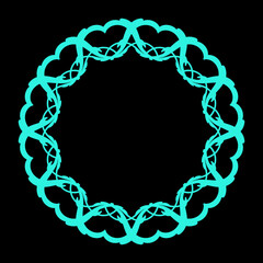 Blue Ornamental circular frame. Beautiful ornamental frame in blue color on black background