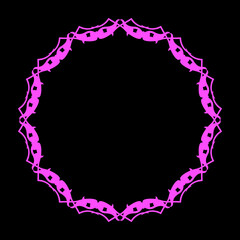 Decorative round pink frame. Beautiful circle frame in pink color on black background for design. vector illustration for your design.