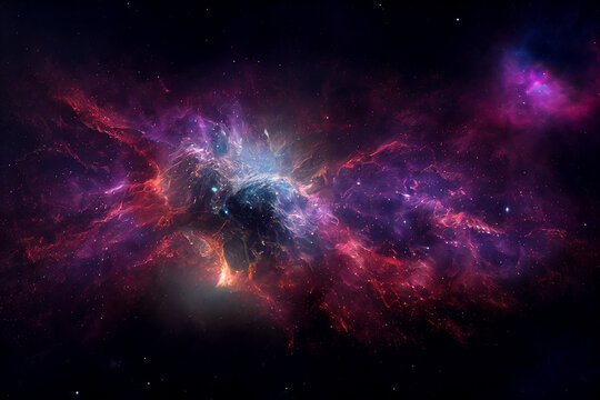 Deep Space Purple Cosmic Nebula 3D Concept Art Work Stunning Abstract Background. Wallpaper. Distant Cosmos Exploration Magnificent Fantastic Science Fiction Movie Scene. Incredible Cosmic Wallpaper