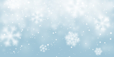 Christmas snow. Falling snowflakes on blue background. Snowfall. Vector illustration