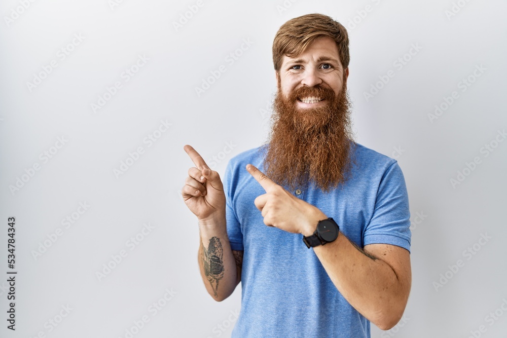 Sticker caucasian man with long beard standing over isolated background smiling and looking at the camera po