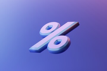 Percent sign on blue background, 3d render