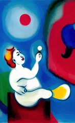 Digital painting abstract art in cubism, surrealism and expressionism mixed style. Creative art poster, canvas. Print design cards, souvenirs, commercial. Graphic drawing with oil and pastel imitation