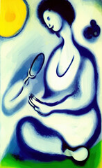 Digital painting abstract art in cubism, surrealism and expressionism mixed style. Creative art poster, canvas. Print design cards, souvenirs, commercial. Graphic drawing with oil and pastel imitation