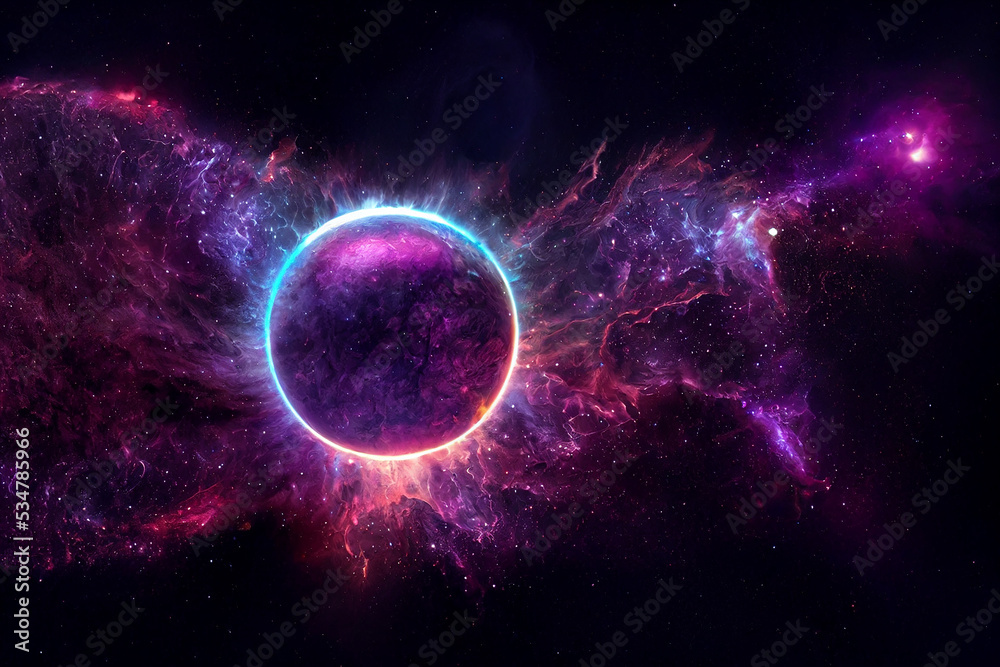 Canvas Prints deep space unexplored plasma planet on purple cosmic nebula background 3d art work. cosmos fantastic
