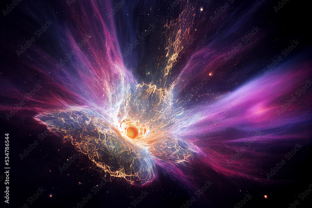 Wall mural explosion of massive star 3d visualization artwork awesome abstract background. spectacular release 