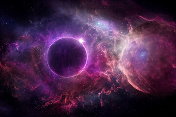 Fototapeta na wymiar Incredible Cosmic Wormhole Round Portal 3D Art Work Spectacular Purple Abstract Background. Super Massive Black Hole and Nebula in Deep Space. Distant Cosmic Magnificent Worlds Stunning Wallpaper