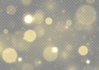 Fototapeta na wymiar Blur yellow sparks and glitter special light effect. Fine, shiny bokeh dust particles fall off slightly. Defocused golden sparkle, stars and blurry spots. Magical gold flickering lights. Vector.