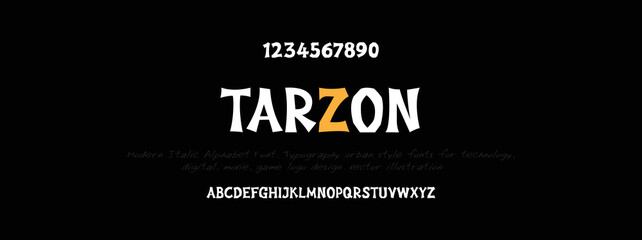 TARZON Sports minimal tech font letter set. Luxury vector typeface for company. NFT Fonts, Modern gaming fonts logo design.