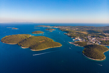 aerial view of the islands of korcula in croatia; croatian adriatic coast as seen from a drone; the...