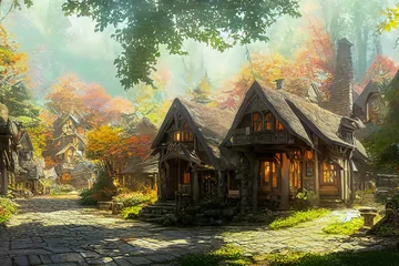 AI generated image of a fairy-tale village in the forest, straight out of a fairy-tale