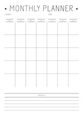 Minimalist monthly planner calendar page