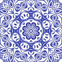 Fototapeta premium Damask pattern watercolor seamless tile mediterranean design.