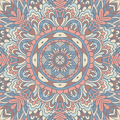 Mandala boho decorated background. Abstract geometric tiled ethnic seamless pattern ornamental. Rosette flourish