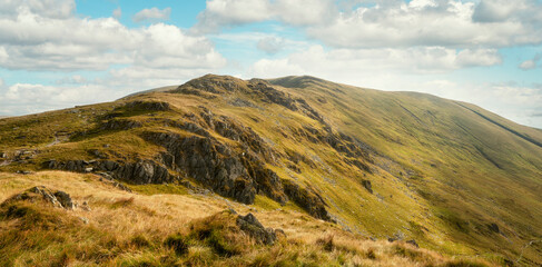 Amazing  view in the national park Lake District in England  on a cloudy sunny  day in Autumn