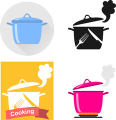 Saucepan isolated on white background. A set of pots. Boiler icon. Cartoon illustration.