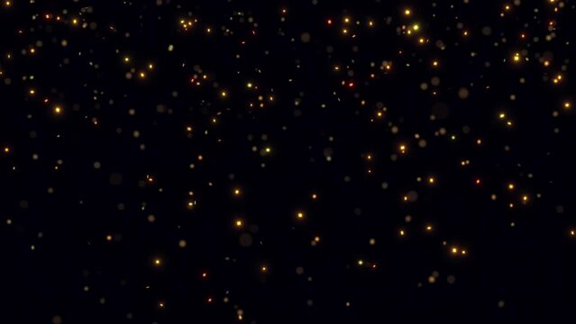 Animation of golden confetti falling on black background
