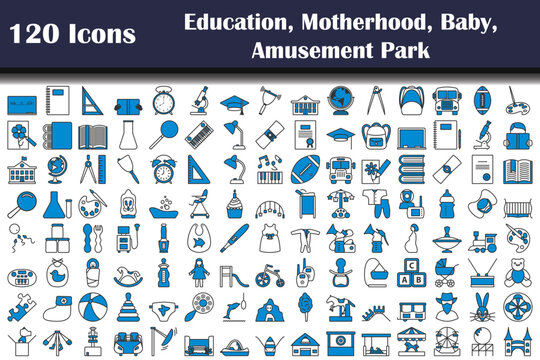 120 Icons Of Education, Motherhood, Baby, Amusement Park