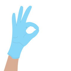 Hand in a rubber glove. Hand gesture - Okay. Vector illustration