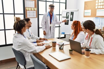 Fototapeta premium Group of young doctor discussing in a medical meeting at the clinic office.