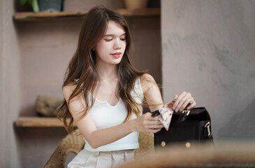 Cute young woman in white t-shirt