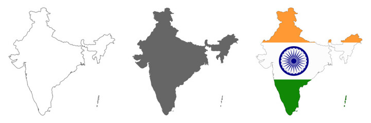 Highly detailed India map with borders isolated on background