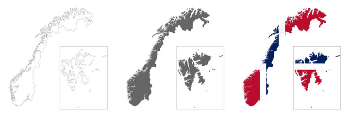 Highly detailed Norway map with borders isolated on background