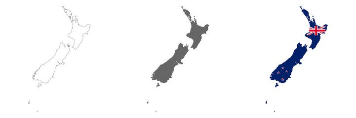 Highly detailed New Zealand map with borders isolated on background