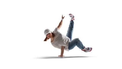 Street dancer girl  dance breakdance isolated on white