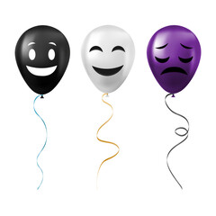 Obraz premium Set of Halloween black, white and purple balloons with scary and funny faces