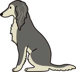 Simple and adorable Saluki dog illustration sitting in side view