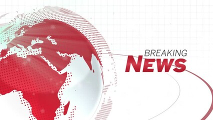 Animation of globe with braking news and light spots on white background - Powered by Adobe