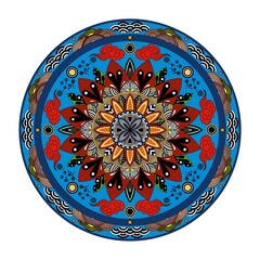  illustration of Mandala art, Tibetan Buddhist Mandala, Decorative round ornament, Isolated on white background. Arabic, Indian, ottoman motifs, Colorful Mandala Art, pictures for meditation
