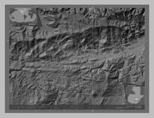 El Progreso, Guatemala. Grayscale. Labelled points of cities