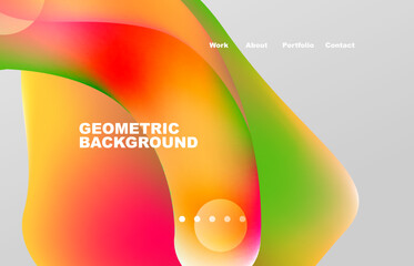 Landing page abstract liquid background. Flowing shapes, round design and circle. Web page for website or mobile app wallpaper