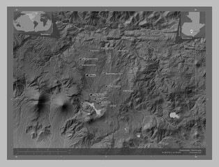Guatemala, Guatemala. Grayscale. Labelled points of cities