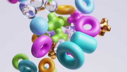 3d animation, abstract background with assorted colorful geometric shapes flying around - Powered by Adobe