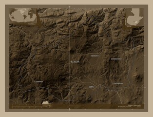 Jalapa, Guatemala. Sepia. Labelled points of cities