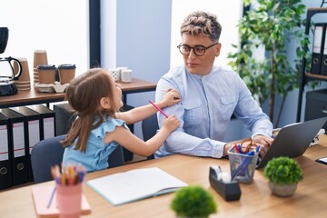 Father and daughter business worker and student studying and working at office